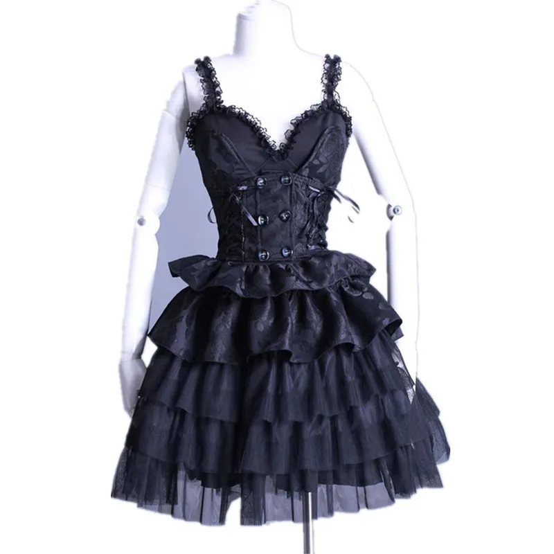 Women's Gothic Lolita Cosplay Dress Sexy suspender layered skirt RQ-BL rqbl 21077