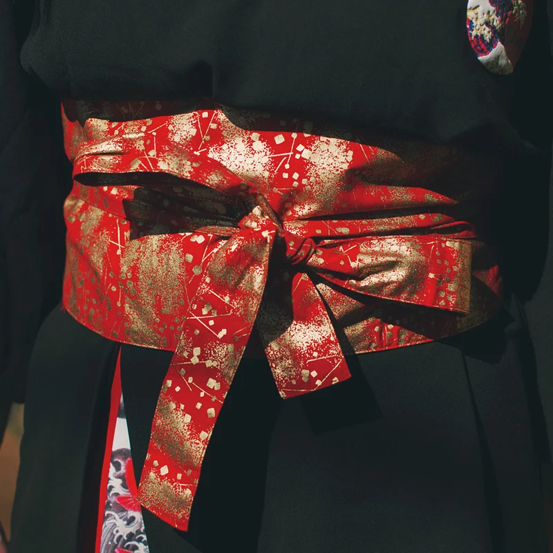 2022 Original obi Kimono Accessories Japanese style Gorgeous flower Gold waist belt red Handmade Waist Belt