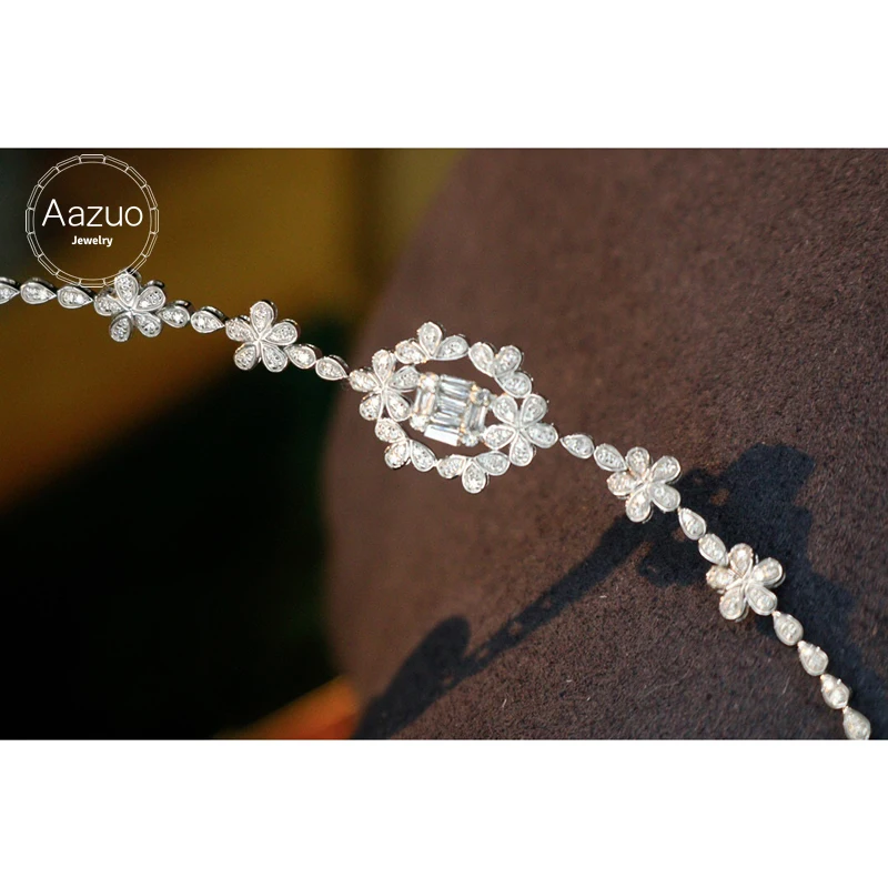 

Aazuo Real 18K White Gold Real Diamonds 0.60ct Fairy Luxury Flowers Bracelet For Woman Upscale Trendy Engagement Party Au750