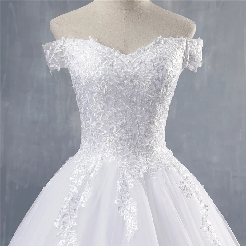 ZJ8171-F personalizado 2025 vestido de novia de princesa con hombros descubiertos apliques de encaje vestidos de novia vestido de novia de talla grande