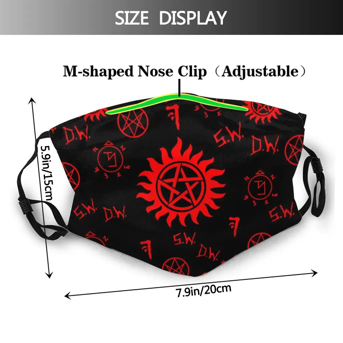 Maschera di protezione Supernatural Sam Dean Supernatural TV Series simboli divertenti maschera in tessuto lavabile rosso nero con filtri