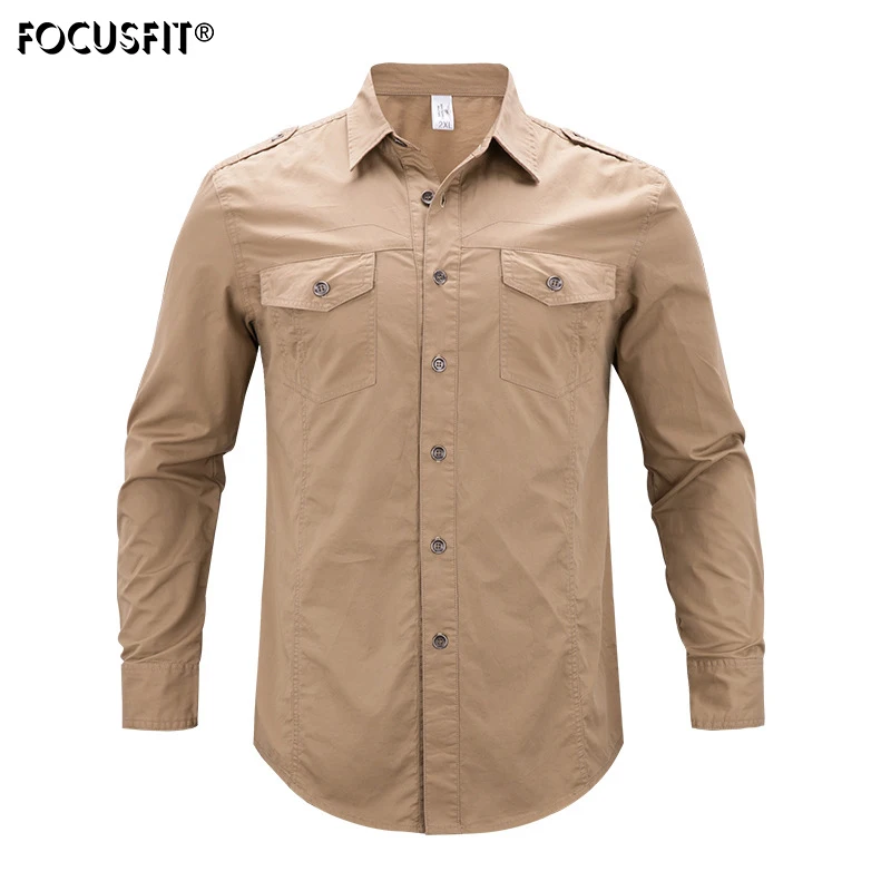 FOCUSFIT Men's Tactical Shirts Quick Dry Sun Protection Lightweight Long Sleeve Button Shirts