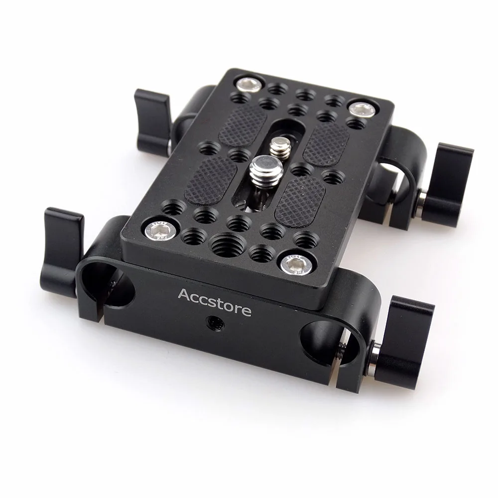 MAGICRIG Universele Camera Cheese Plate Baseplate Kit met dubbele 15mm Rod Rail Clamp voor camera, camerakooi, schoudersteunrig