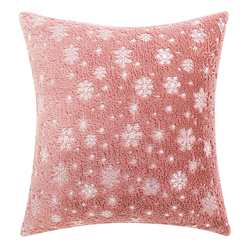 Faux Fur Home Decoration Cushion Cover Red Black White Blue Grey Pink Silver Snowflake Flocking Christmas Decoration 40x40 50x50