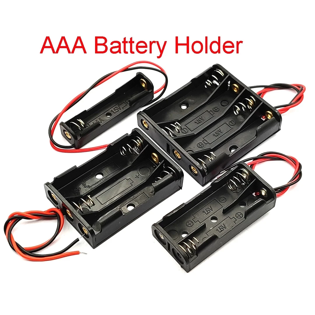 10pcs For AAA Size Power Battery Storage Case Holder 1 2 3 4 Slots Power DC1.5V-6V AAA Box With Wire Leads DIY Model Car Boat