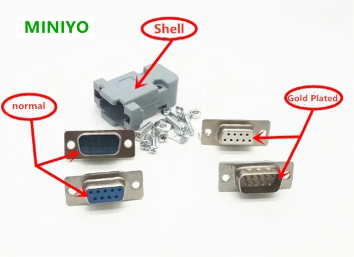 RS232 Serial Port Connectors DB9 Female Male Gold plated Socket Shell Plastic Plug Connector 9pin COM Socket Adapter