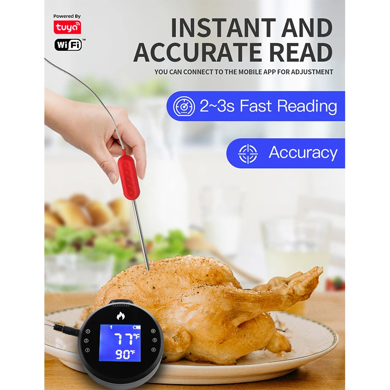 Benexmart Tuya WiFi BLE Smart Food Probe with Touch Screen LCD Digital Kitchen Meat Thermometer For Meat BBQ Cooking Gauge Tool