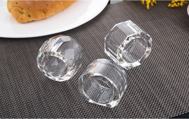 10pcs Western food hotel napkin buckle crystal solid color octagonal shape napkin ring napkin ring cloth ring towel buckle