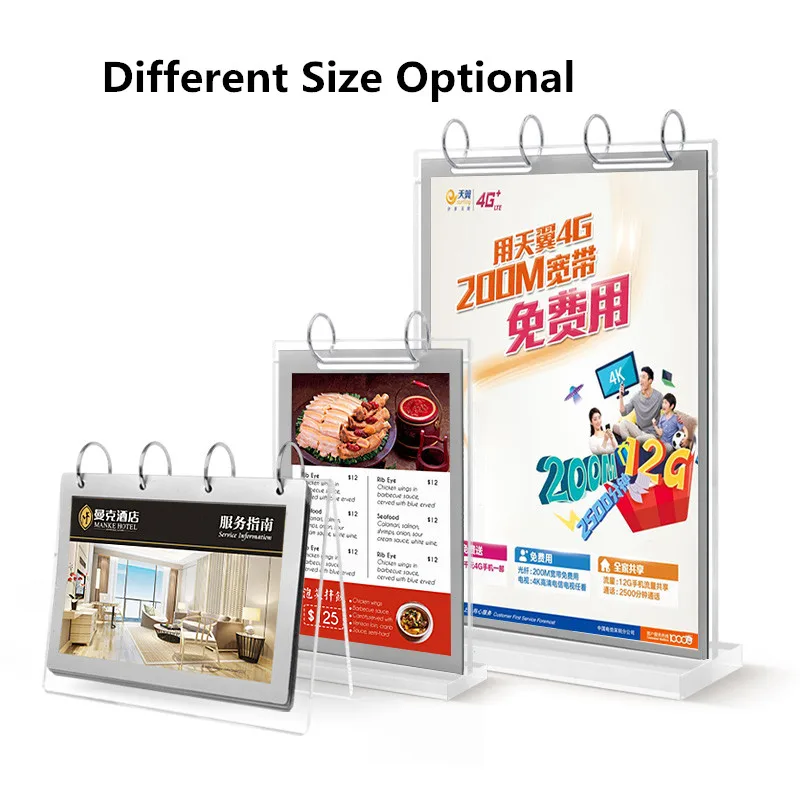 A6 95x154mm Double Flip Acrylic Folder Sign Holder Stand Restaurant Menu Paper Price List Holder Poster Advertising Frame