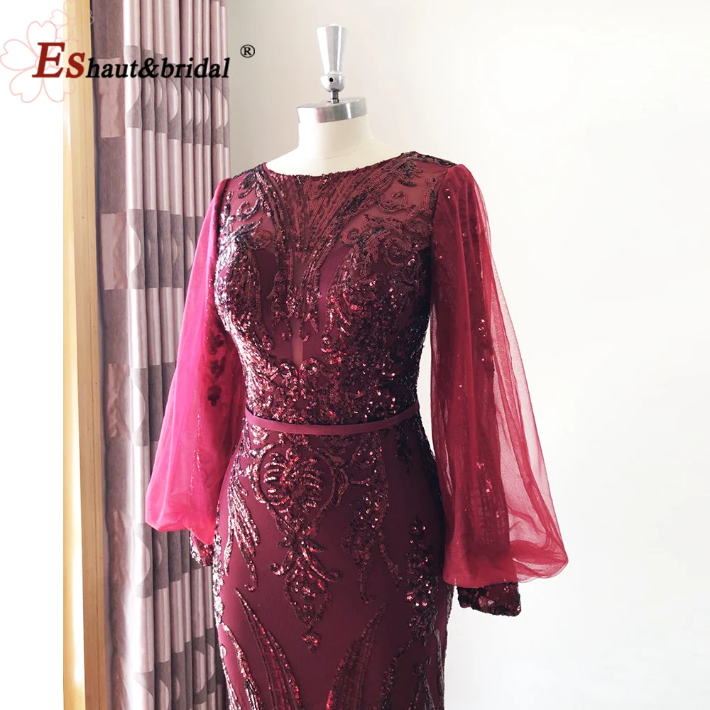 Vestido de noite sereia elegante feminino, Muçulmanos, Dubai, Gola O, Manga longa, Lantejoula, Baile de formatura, Vestidos de casamento, Vestido noturno, 2023