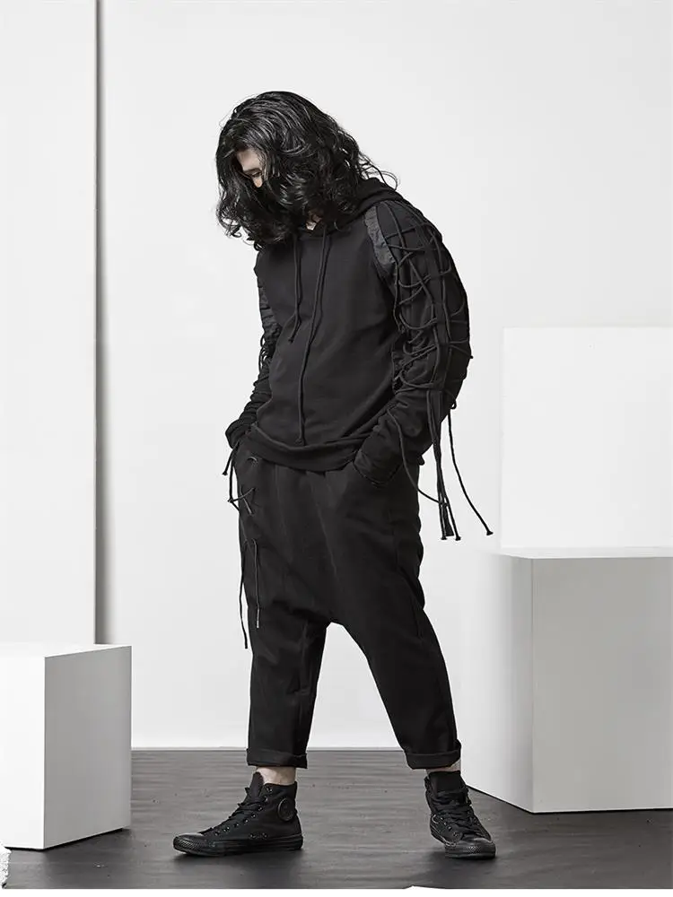 Men's Pants New Dark Nine-Point Cross Belt Design Personality Hair Stylist Japanese Large Size Hanging Crotch Pants