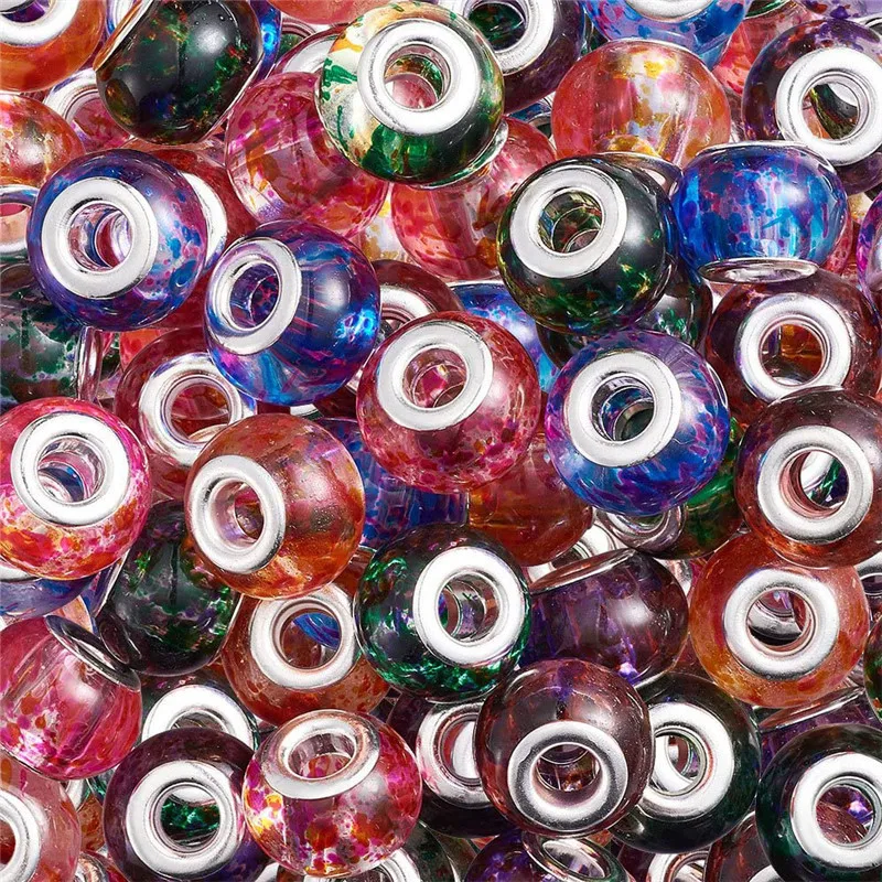 

10Pcs 16MM Glass Large Hole Murano Beads Charms Bulk Fit Bracelet European for Jewelry Making Women DIY Hair Necklaces
