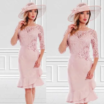 Nowe urocze krótka matka panny młodej ubiera koronkowe przyjęcie weselne do kolan z 3/4 rękawami 2023