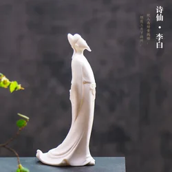 Ceramic Poetry Fairy Li Bai Ancient Poet Zen Creative White Porcelain Figurines Gifts Study Living Room Entrance Home Decoration