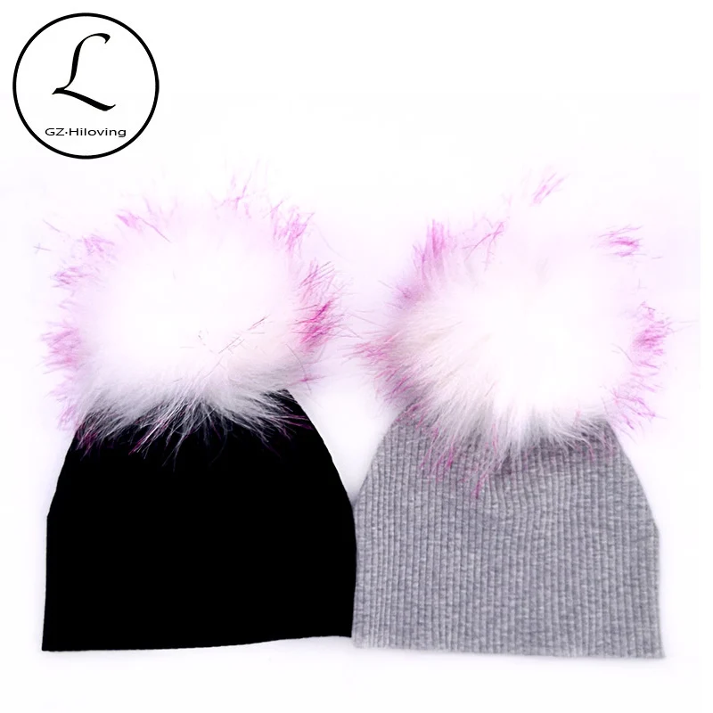 

Newborn Baby Boys Girls Ribbed Cotton Hats With Pink Faux Fur Pompom Kids Childs Girls Autumn Winter Skullies Hats And Caps Gift