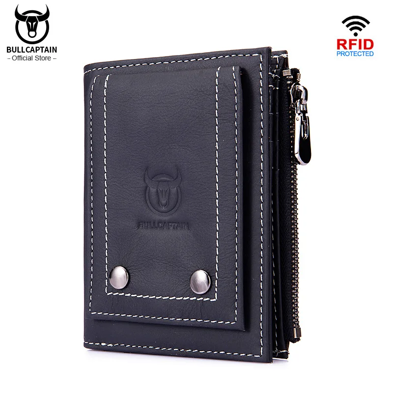 BULLCAPTAIN Genuine Leather Men Wallet Coin Purse Small Mini Rifd Card Holder High Quality Hardware Pull Card Wallet's 07