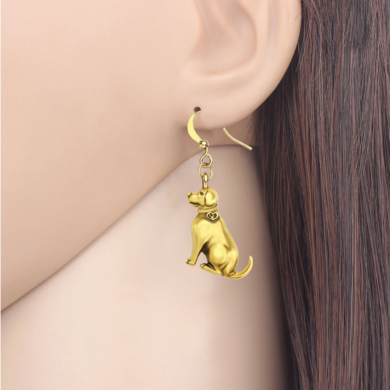 BONSNY Alloy Antique Gold Plated Sweet Labrador Dogs Earrings Drop Dangle Novelty Pets Jewelry For Women Girls Charm Gifts