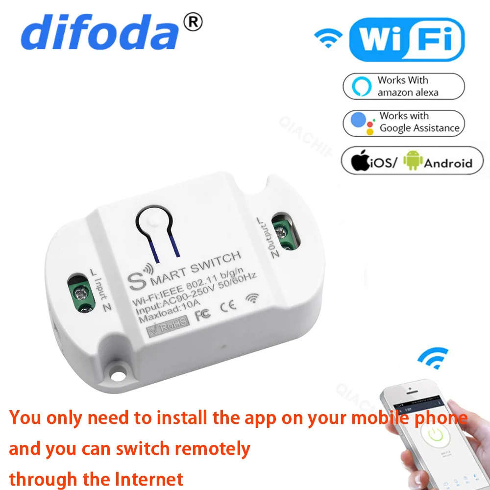 difoda 433.92MHz Wifi Receiver Mobile Phone Remote Control Switch Relay 110V 220V Smart Home 433 mhz Tuya App Timer Module