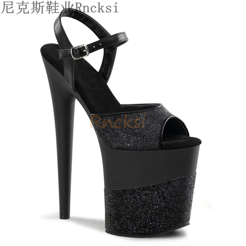 Rncksi Size 34-46 Black Sandals 20cm Ultra High Heel Sandals Sexy Stripper Shoes Women Gladiator Platform Sandals Party Shoes