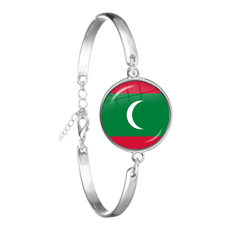 Iraq,Yemen,Nepal,Bangladesh,Maldives,Lebanon National Flag Bracelet 18mm Glass Cabochon Chain Bangle For Women Men Gift