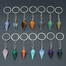Natural Semi-precious Stone Key Chain Cone Shape Tiger Eye Stone Rose Quartz Blue Turquoise forDIY Jewelry Making Necklace Gift