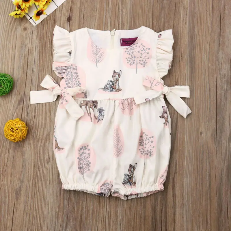 Cute Baby Girl Romper Deer Flower Cotton Soft Playsuit Jumpsuit for Newborn Infant Clothes Summer Fashion Clothing for 0-24M