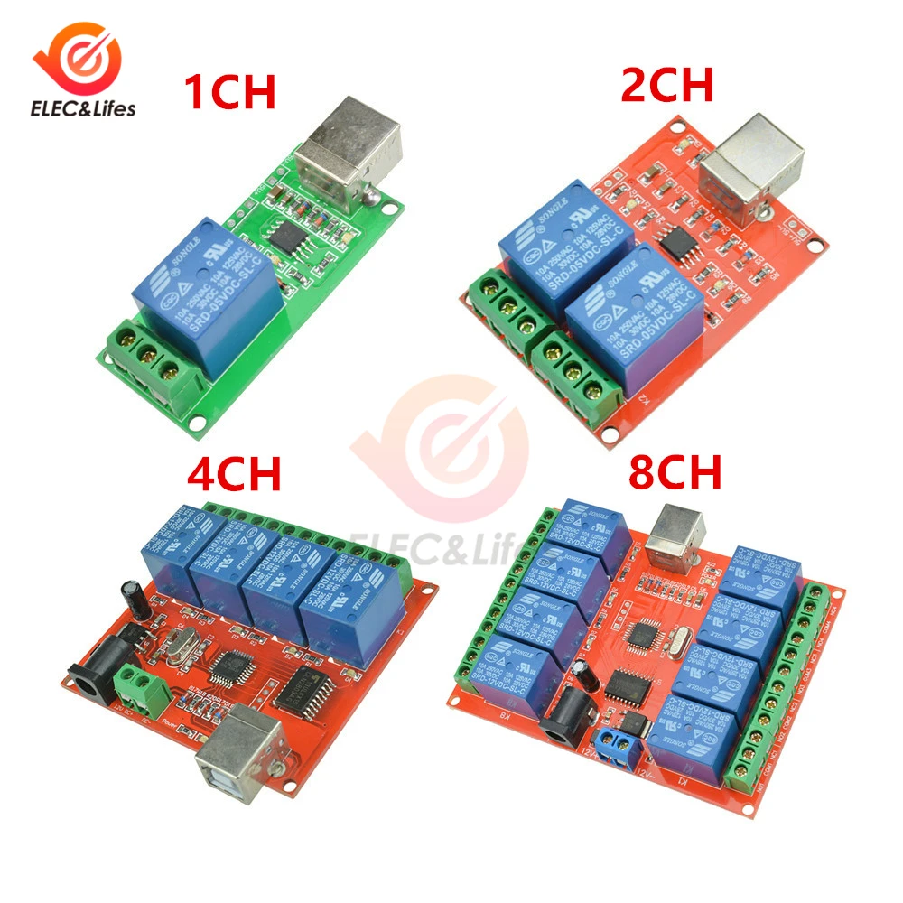 5V 12V 1 2 4 8 Channel Relay Module USB Control Switch Board Programmable Computer Control For WIN7, XP 32 -bit Smart Home