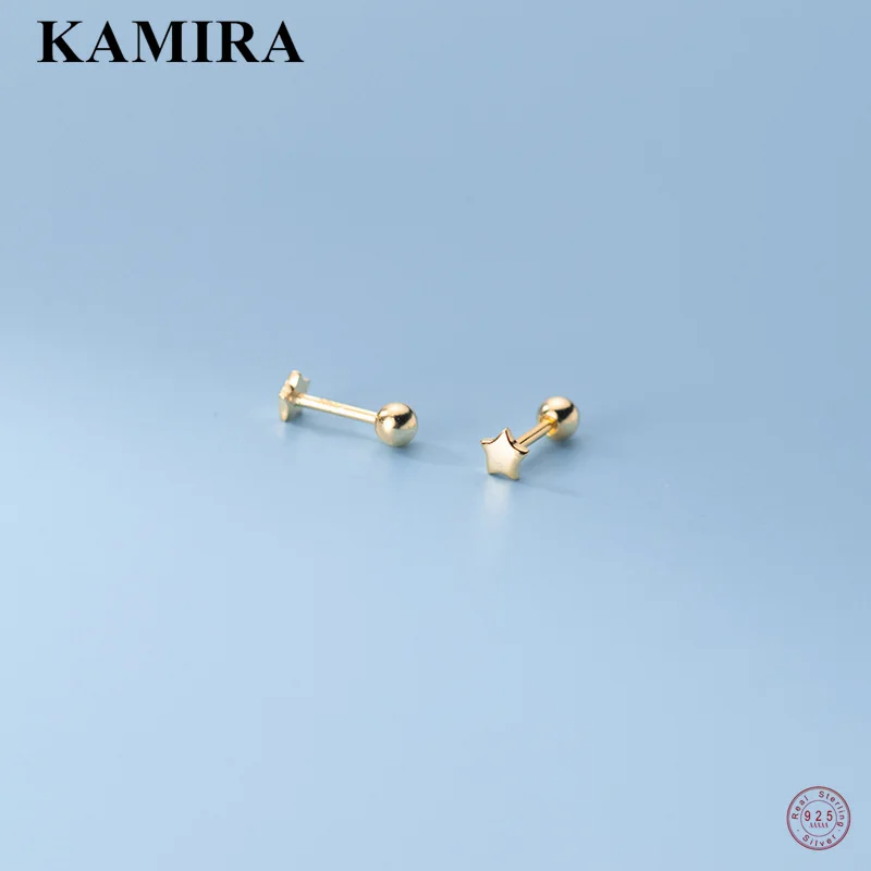 

KAMIRA 925 Sterling Silver Trendy Korean Retro Mini Small Star Bead Stud Earrings for Women Party Charms Simple Piercing Jewelry