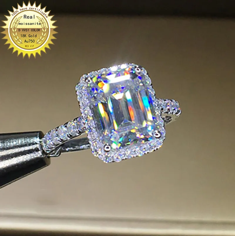 

1 2 3 4 5Carat 18K Au750 White Gold Women Wedding Party Engagement Ring DVVS1 Emerald Moissanite Diamond Ring Classic Trendy