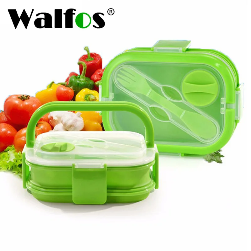 

Walfos 2 Camadas De Silicone Colorido Lancheira Com Alça Silicone Bento Lancheira Portátil Silicone Lancheira Para Crianças