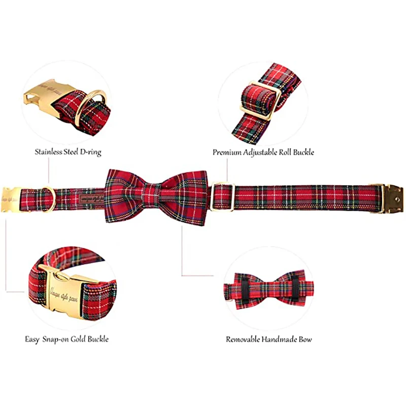 Unique Style Paws Christmas Adjustable Handmade Bowtie Dog and Cat Collar Pet Gift for Dogs and Cats