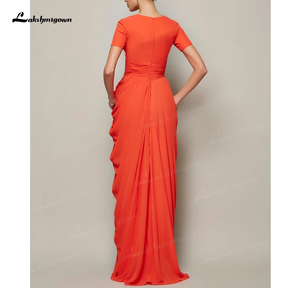 Charming Orange Chiffon Mother of the Bridal Dresses Cap Sleeves Ruffles V Neck Casual Eveing Dresses Women vestido de madrinha