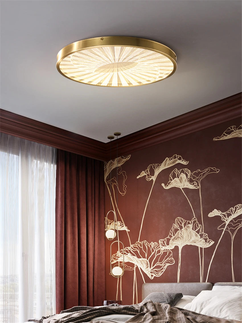 copper round Acrylic ceiling lights luxury living room study led ceiling lamps modern master bedroom
