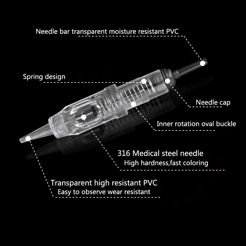 Cartucho de agujas desechables esterilizadas para tatuaje, maquillaje permanente, puntas para cejas, labios, tamaños surtidos