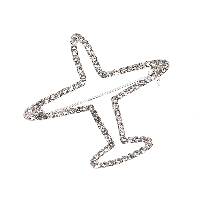 50pcs/lot Silver Plated Rhinestone Clear Airplan Brooch Safe Pin Brooches