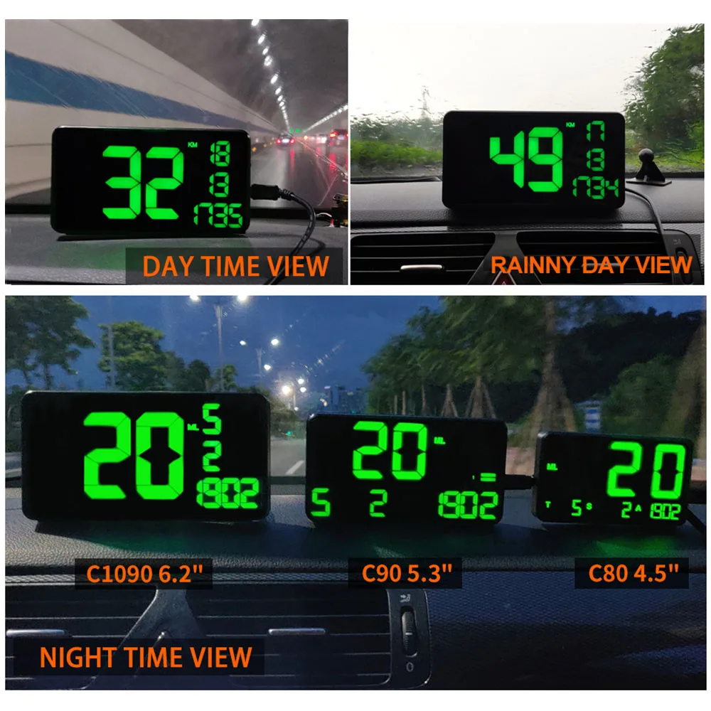 GPS Speedometer C60 HUD Display Car KM/h MPH China Cheap C80 Auto Electronics Speed Display C90 C1090 Large Screen A100 Hud
