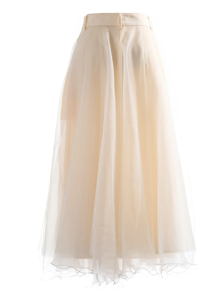 Picture 6: TWOTWINSTYLE Patchwork Mesh Slim Colorblock Temperament Skirt Female Gathered Waist Minimalist Skirts For Women Autumn 2022 New