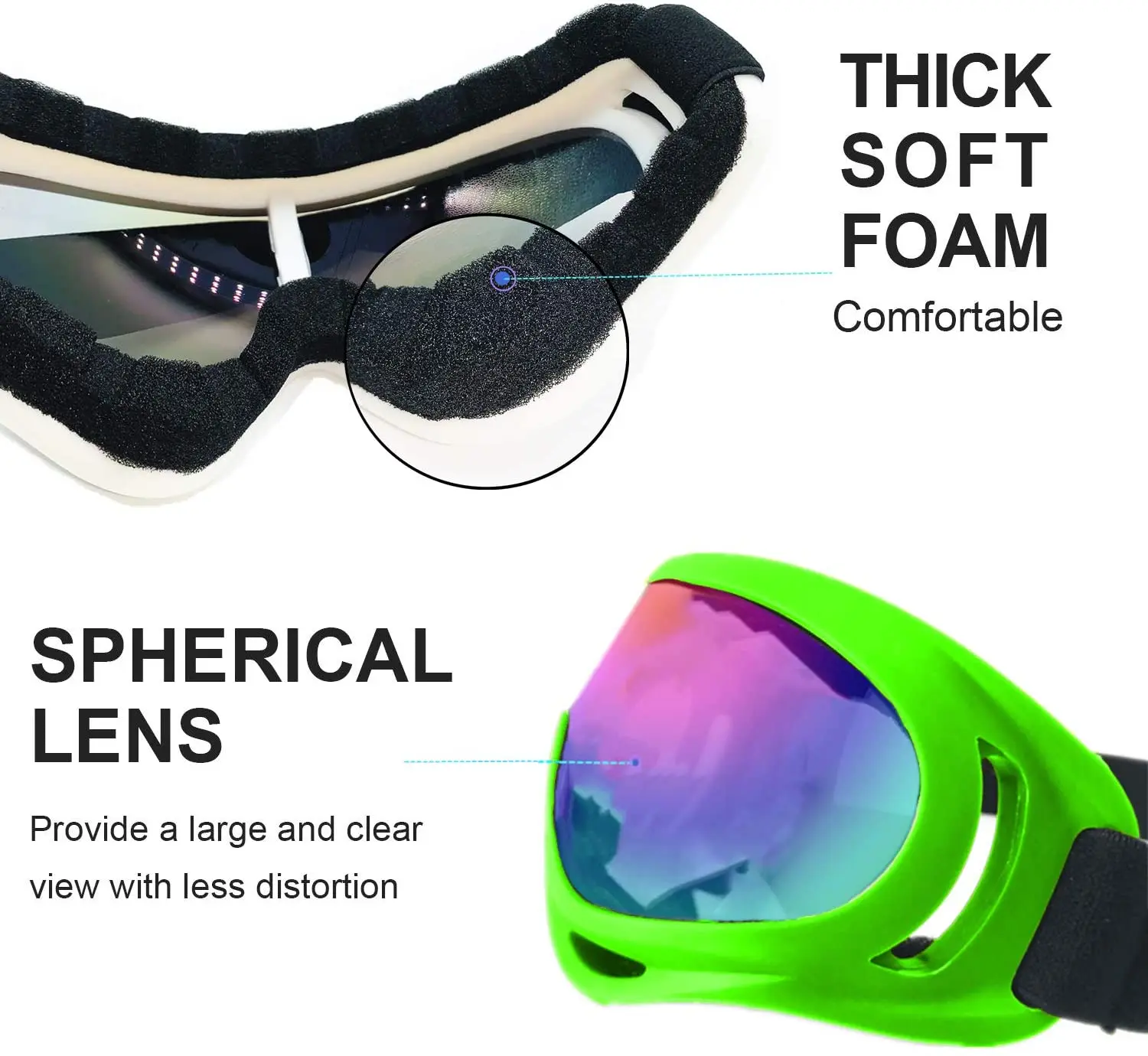 Antibeschlag-Schnee-Skibrille, professionelle winddichte X400 UV-Schutz-Skate-Skibrille