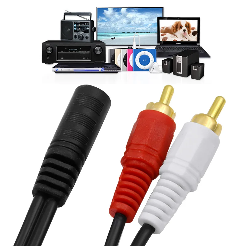 Universal 3.5mm Stereo Audio Female Jack to 2 RCA Male Socket to Headphone 3.5 Y Adapter Cable