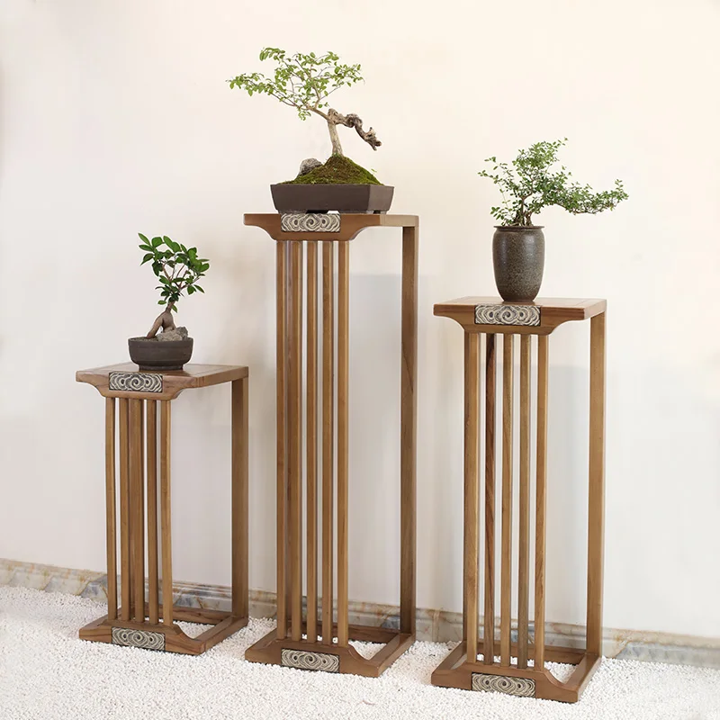 

New Chinese Style Flower Stand Zen Solid Wood Floor Tea Living Room Balcony Entrance Flower Bonsai Decoration Decorative Shelf