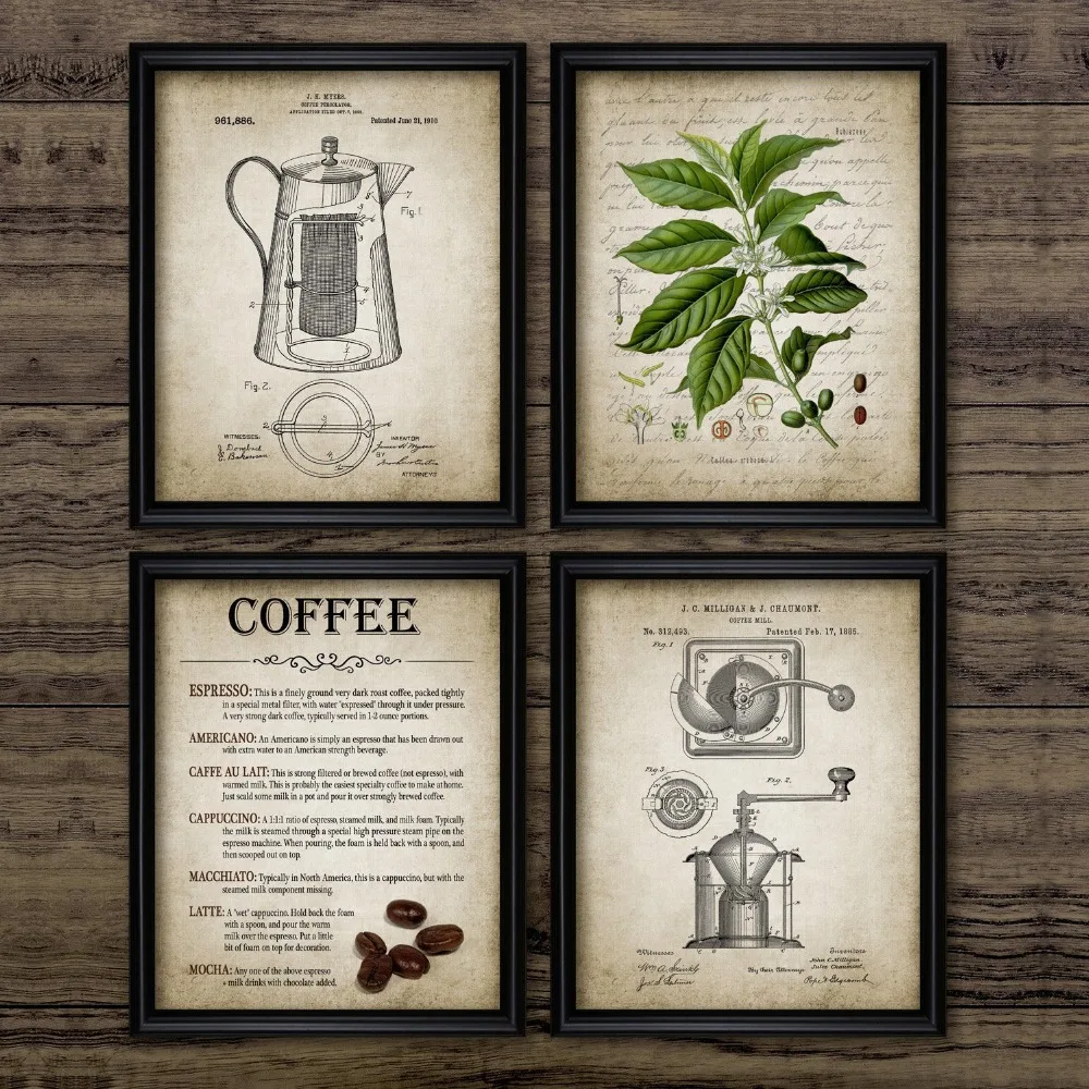 Coffee Making Vintage Poster Print Coffee Percolator and Coffee Bean Wall Art Canvas Painting Types Of Coffee Picture Home Decor