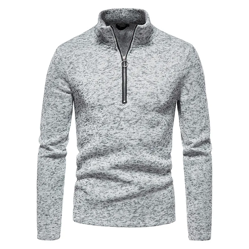 Suéter cálido de manga larga para hombre, suéter con cremallera y cuello levantado, chaqueta informal de Color sólido