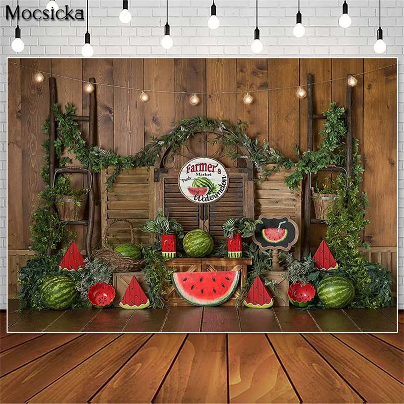 

Mocsicka Summer Watermelon Farmers Market Photography Backdrops Children Birthday Cake Smash Photo Props Studio Booth Background