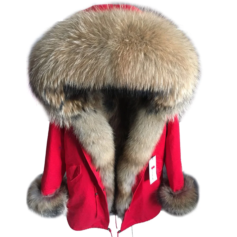 MAOMAOKONG Real Fox Fur Coat Winter Jacket Women Long Parka Natural Raccoon Collar Hood Thick Warm Detachabl Fur Lining Coat