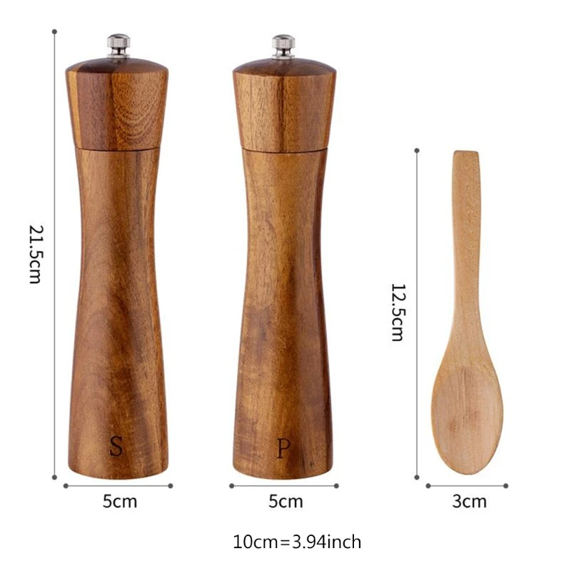 Acacia Wood Salt And Pepper Grinder Set Manual Pepper Grinder Mill with Spoon Salt Shaker Grinder for BBQ