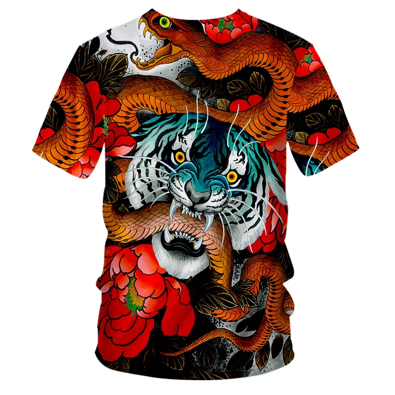 2021 New Summer Oversized T-shirt Red Tiger Snake Series 3D Printed T-shirt Horror O-Neck Breathable Tops Harajuku Tshirts 5XL