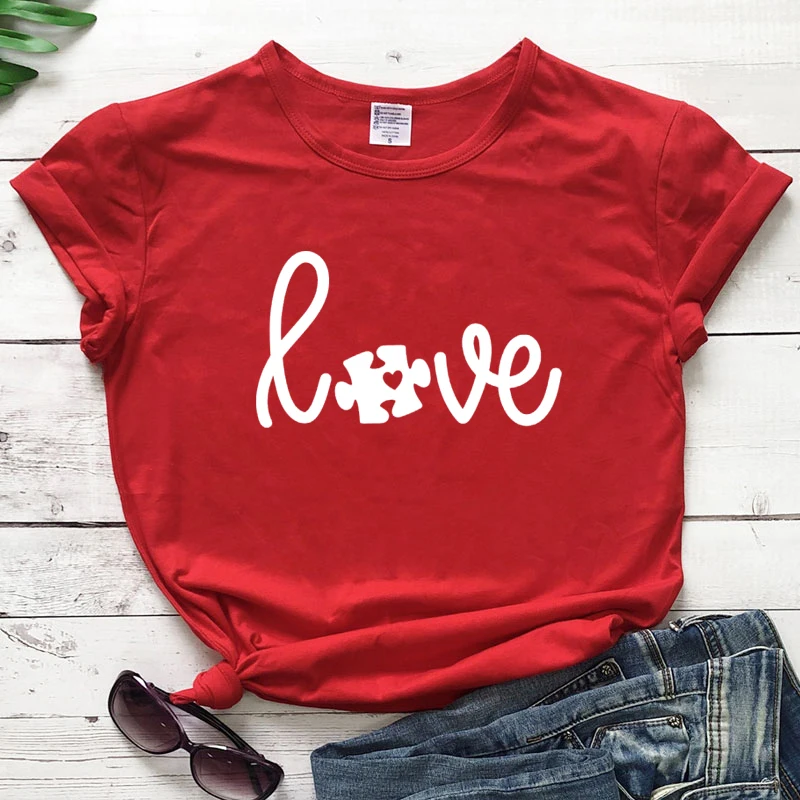 Love Puzzle Piece T-shirt Funny Unisex Autism Awareness Tshirt Streetwear Cute Women Graphic Autistic Tee Shirt Top Dropshipping