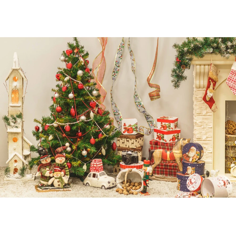 Laeacco Warm คริสต์มาสภาพพื้นหลังคริสต์มาสของขวัญต้นไม้เด็กวันเกิด Portrait ถ่ายภาพฉากหลังสำหรับ Photo Studio