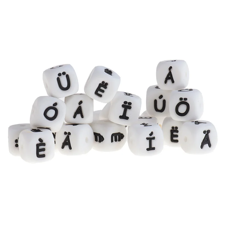 100pcs French Letters Baby Silicone Beads 12mm Alphabet Beads BPA Free DIY Nipple Chain Jewelry Accessories German, Italian