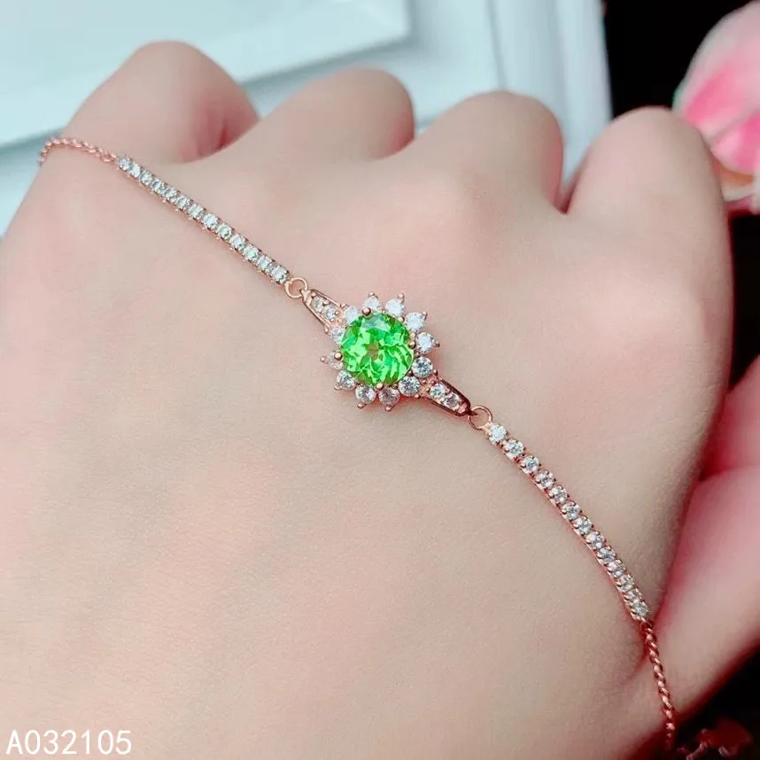 KJJEAXCMY fine jewelry 925 sterling silver inlaid Natural peridot women luxury classic round OL style gem hand bracelet support